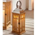 Home-trends24.de Holz-Kerzenlaterne mit Glas und Ledergriff Bild 1