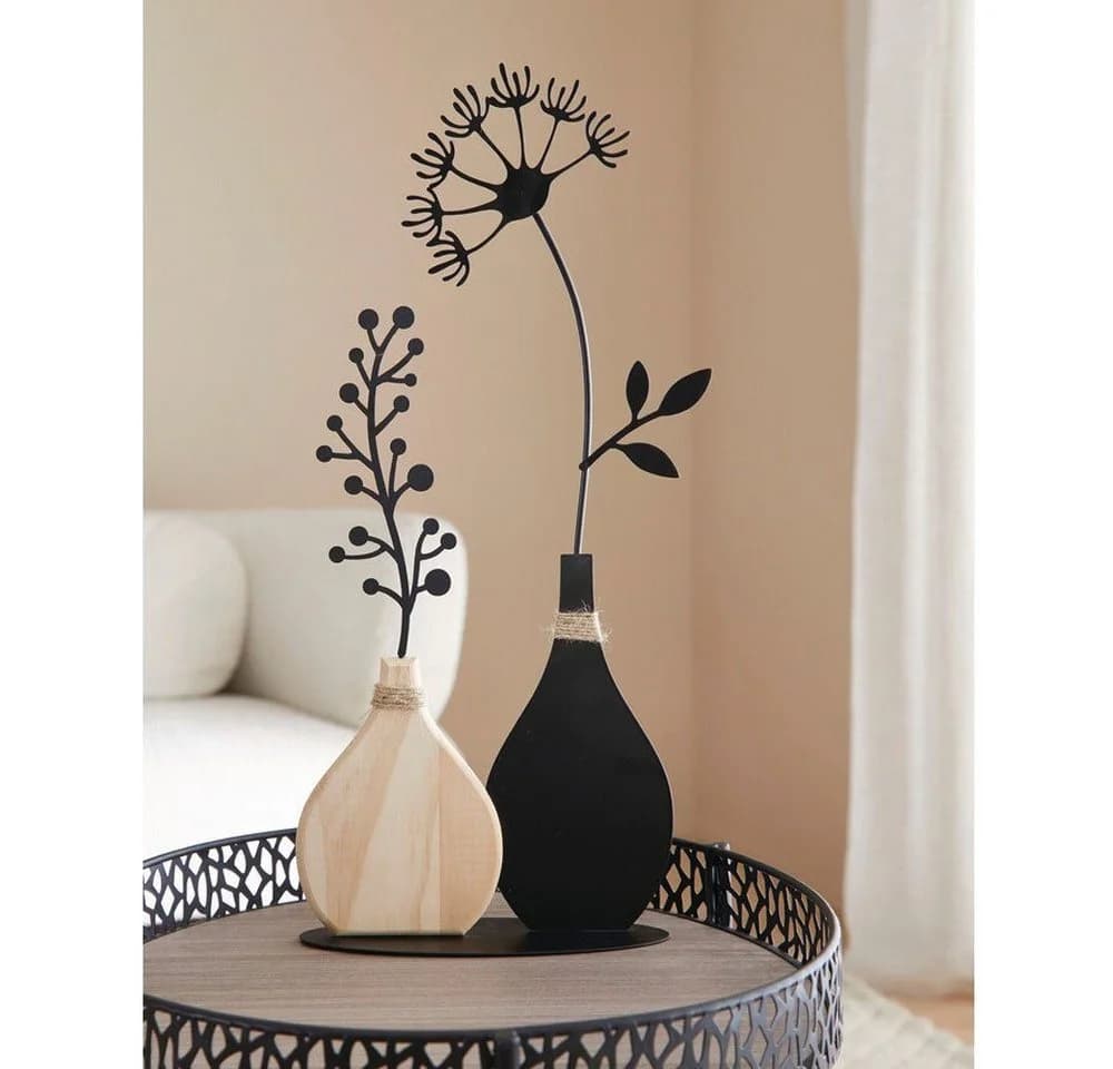 Home-trends24.de Dekofigur Vase Metalldeko Skulptur Schwarz