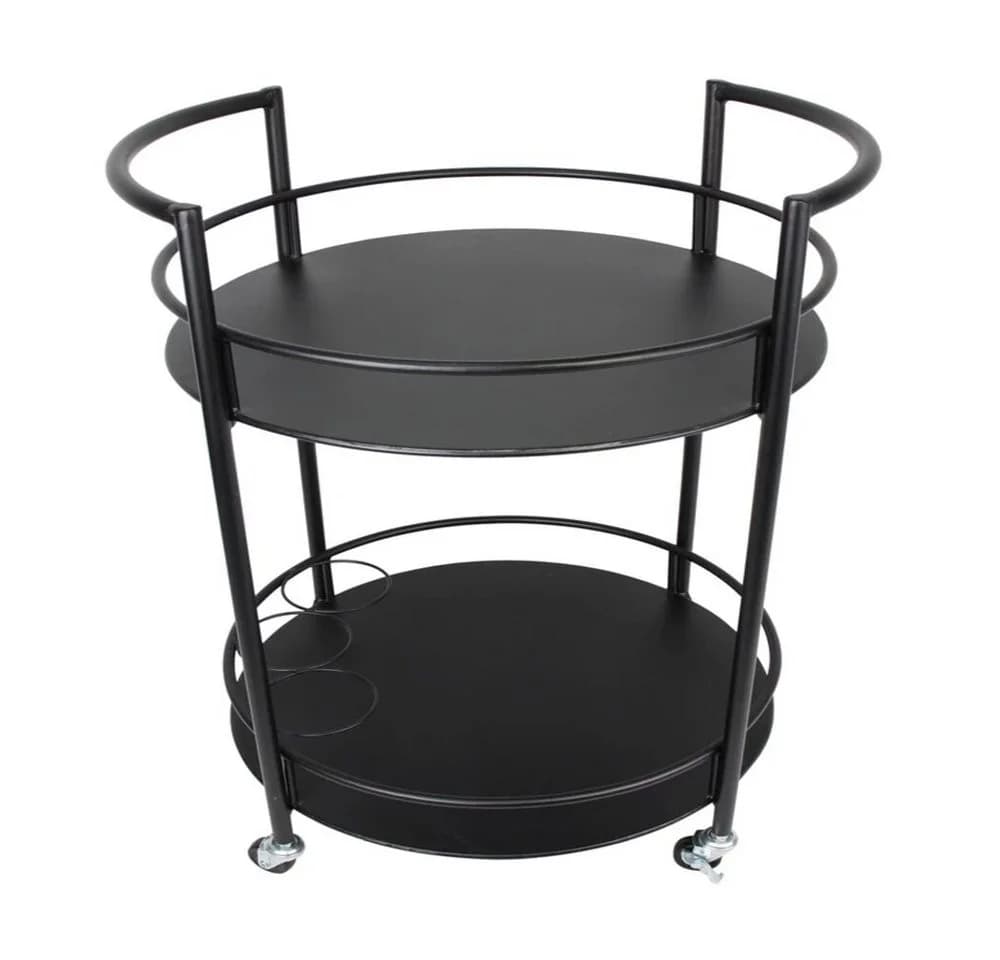 Servierwagen Barwagen Beistelltisch Metall Schwarz mit Flaschenhalter - Bild 3