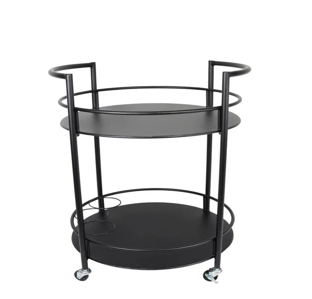 Servierwagen Barwagen Beistelltisch Metall Schwarz mit Flaschenhalter - Bild 4