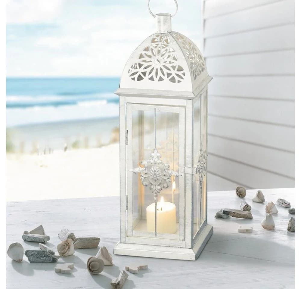 Home-trends24.de Kerzenlaterne Barock Weiß Metall Windlicht