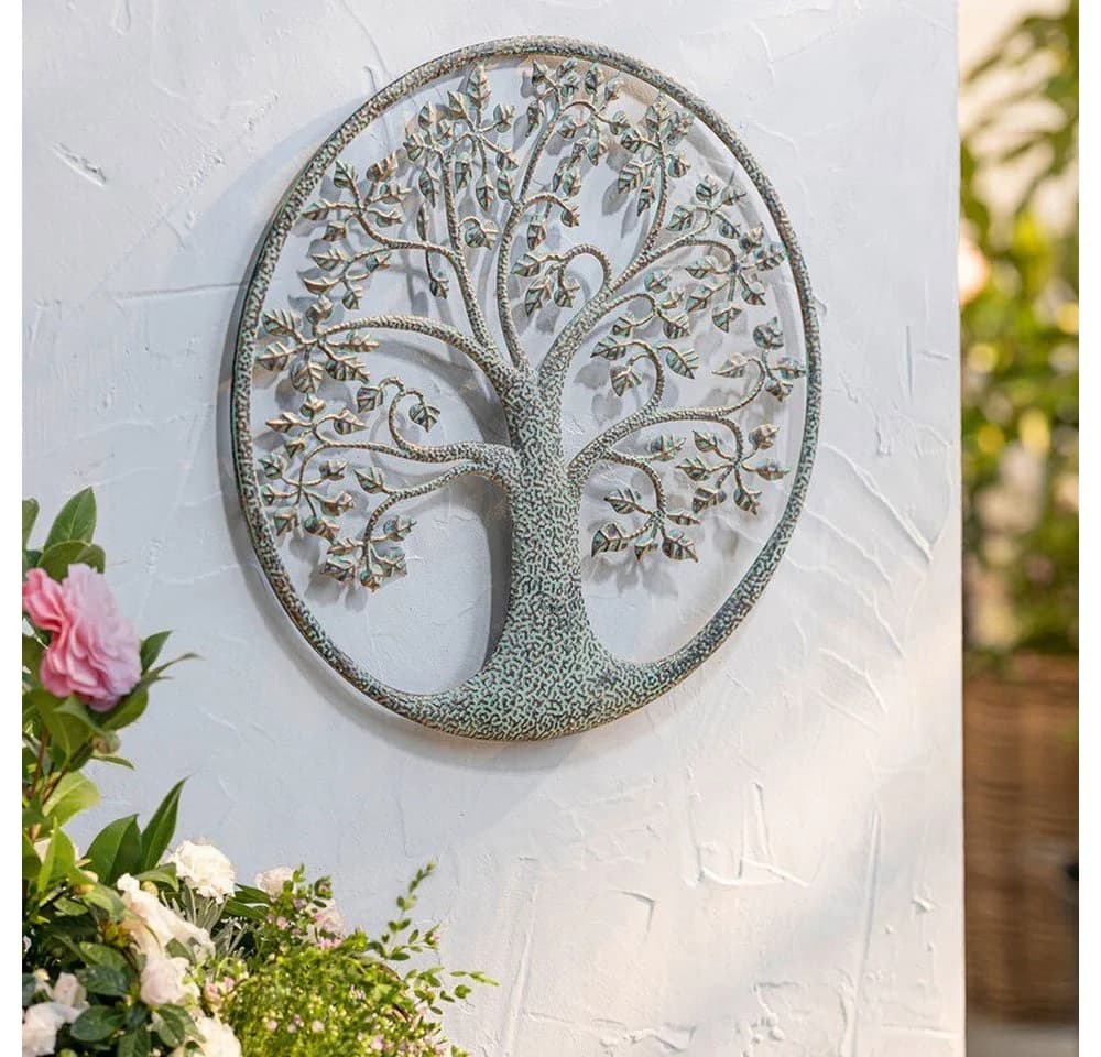 Home-trends24.de Metallbild Lebensbaum Mintgrün Kupferpatina Wanddeko