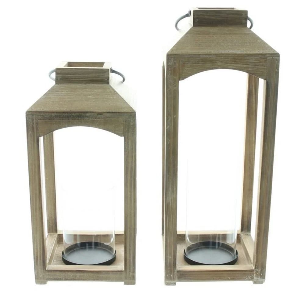 Home-trends24.de Kerzenlaterne Laterne Kerzenhalter Kerzenständer Windlicht Holz Braun 2er Set