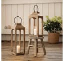 Home-trends24.de Kerzenlaterne Laterne Kerzenhalter Kerzenständer Windlicht Holz Braun 2er Set Bild 2