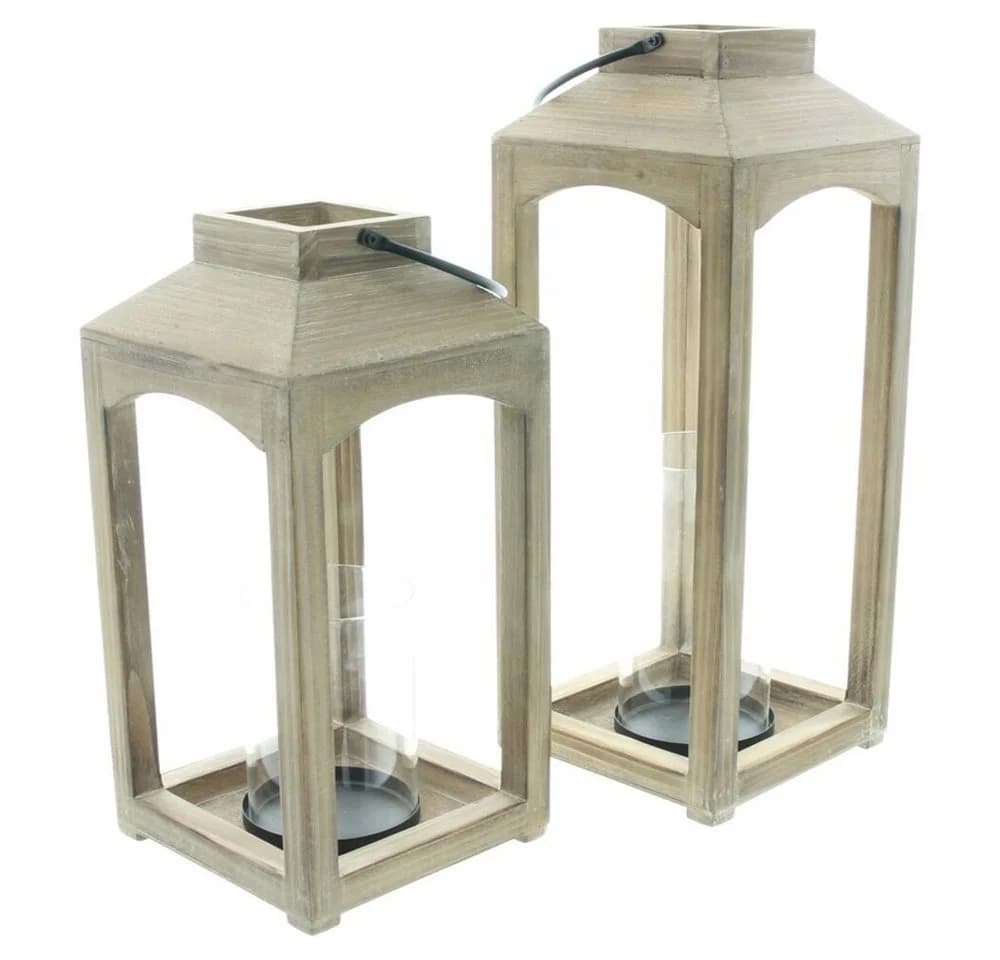 Home-trends24.de Kerzenlaterne Laterne Kerzenhalter Kerzenständer Windlicht Holz Braun 2er Set - Bild 3