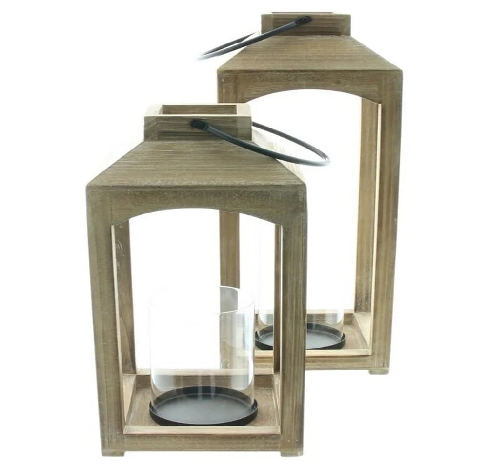 Home-trends24.de Kerzenlaterne Laterne Kerzenhalter Kerzenständer Windlicht Holz Braun 2er Set - Bild 4