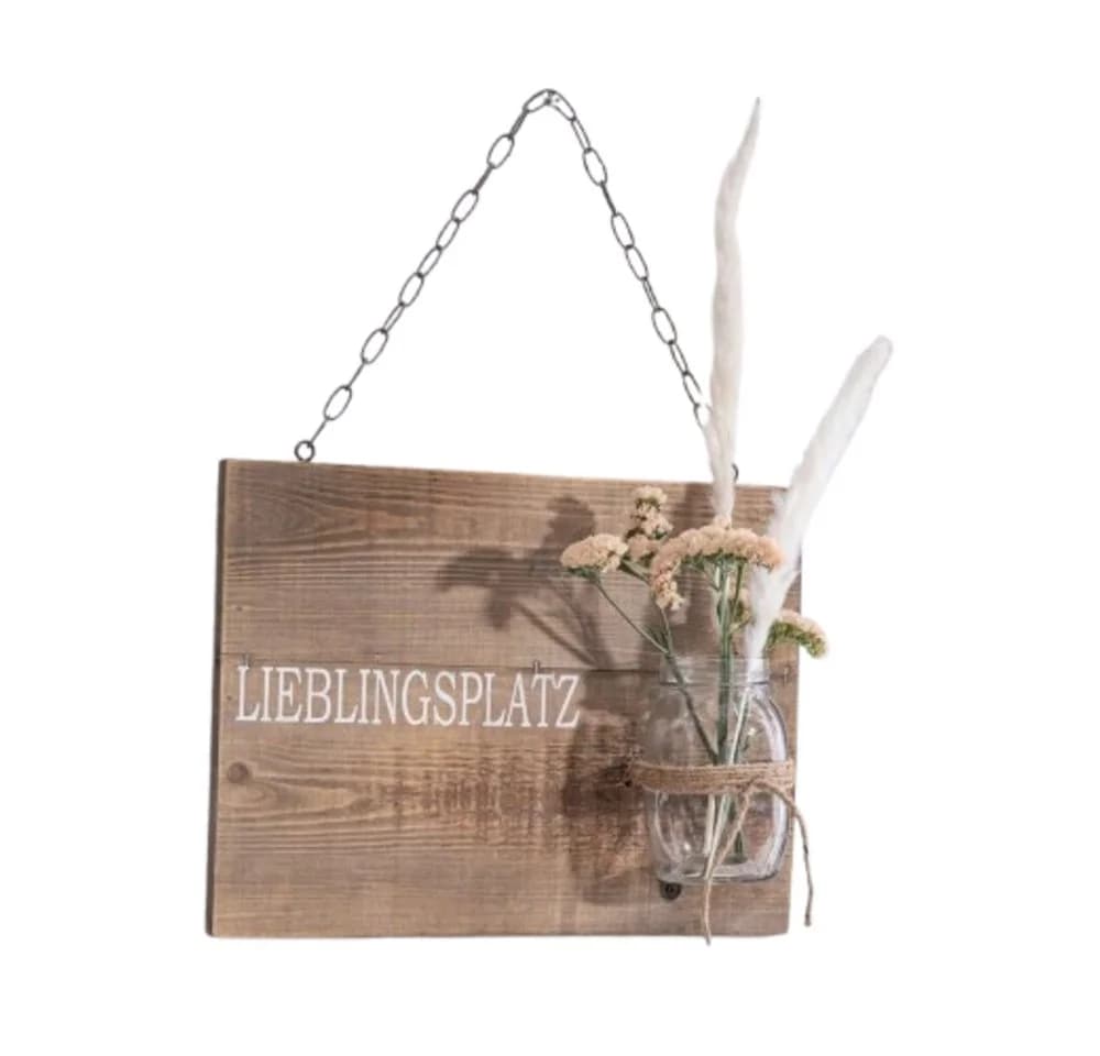 Home-trends24.de Wanddeko Schild Holz Braun mit Glasvase - Bild 2