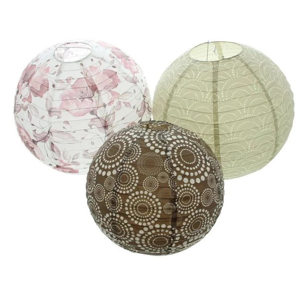 Home-trends24.de Lampion 3er Set Papier Florales Muster Braun/Rosa/Creme - Bild 2
