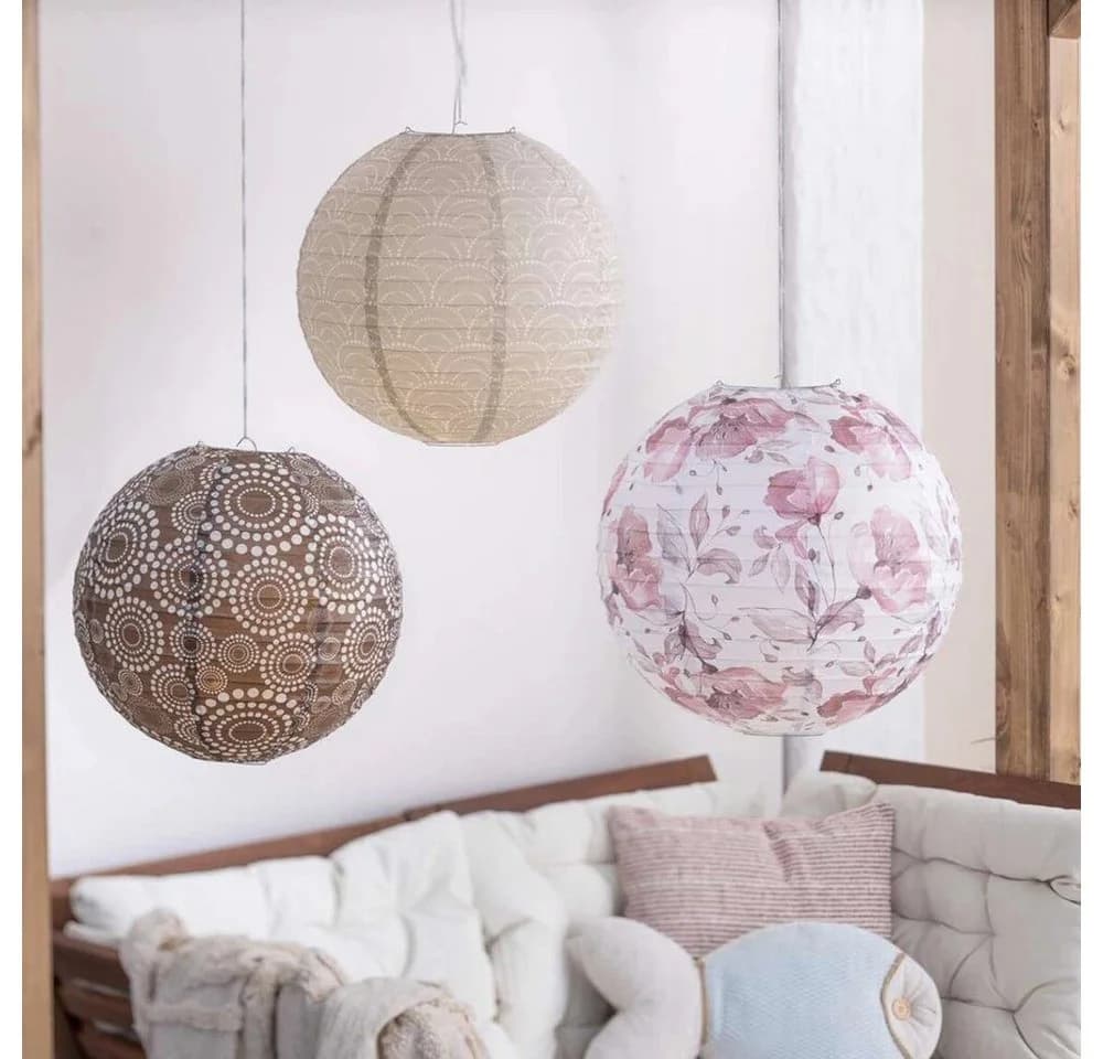 Home-trends24.de Lampion 3er Set Papier Florales Muster Braun/Rosa/Creme - Bild 3