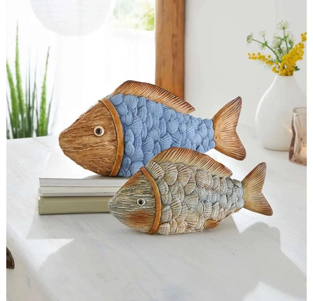 Home-trends24.de Dekofigur Fisch Figur Deko Maritim Polyresin Skulptur 2er Set