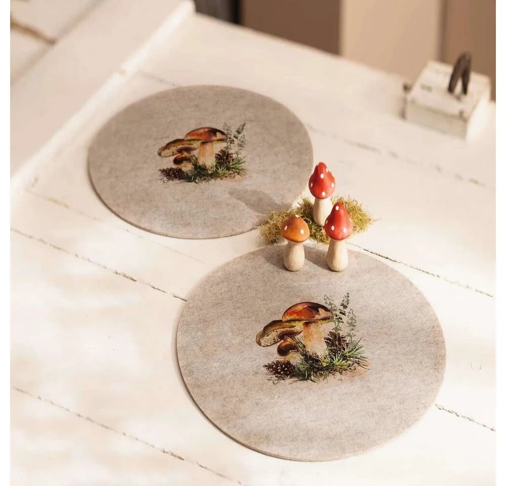 Home-trends24.de Platzset Pilz Beige Filz 2er Set