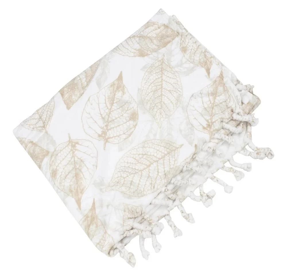Home-trends24.de Wohndecke Kuscheldecke Blätter Weiß Fransen - Bild 2