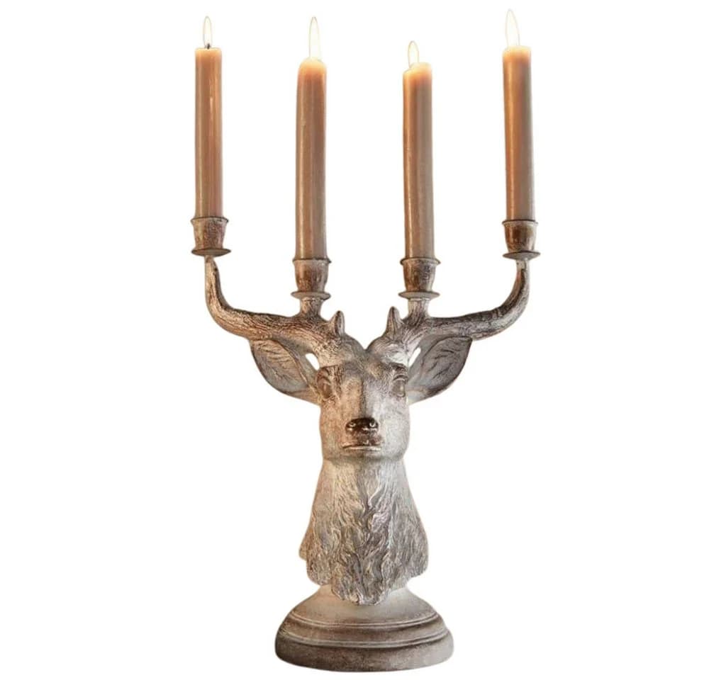 Home-trends24.de Hirsch Kerzenständer Silber Polyresin - Bild 2