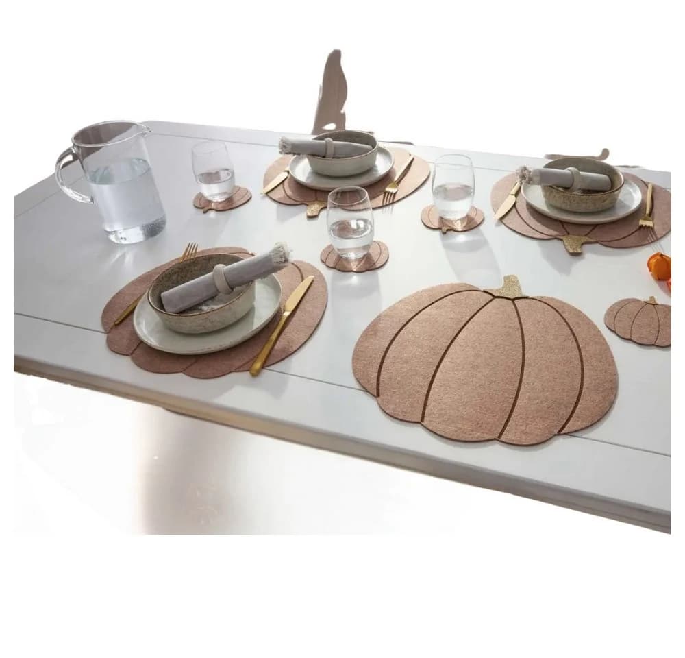 Home-trends24.de Platzset Kürbis Filz Herbst Deko 8tlg. Beige/Gold - Bild 2