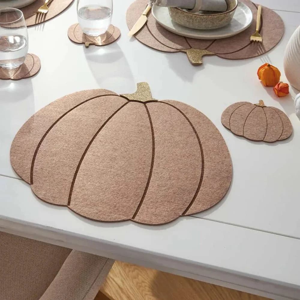 Home-trends24.de Platzset Kürbis Filz Herbst Deko 8tlg. Beige/Gold - Bild 3