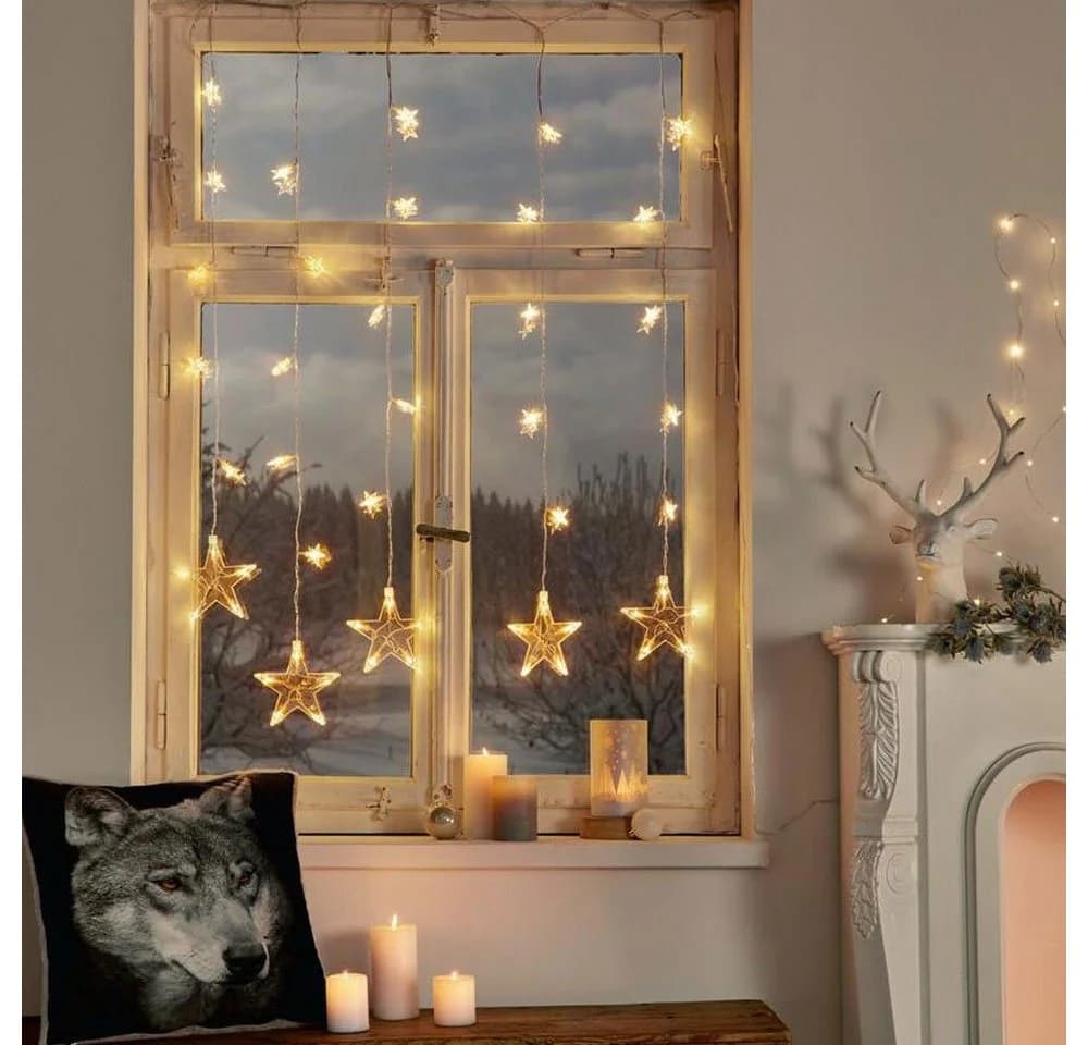 Home-trends24.de LED-Lichtervorhang Warmweiß Timer Sterne - Bild 3