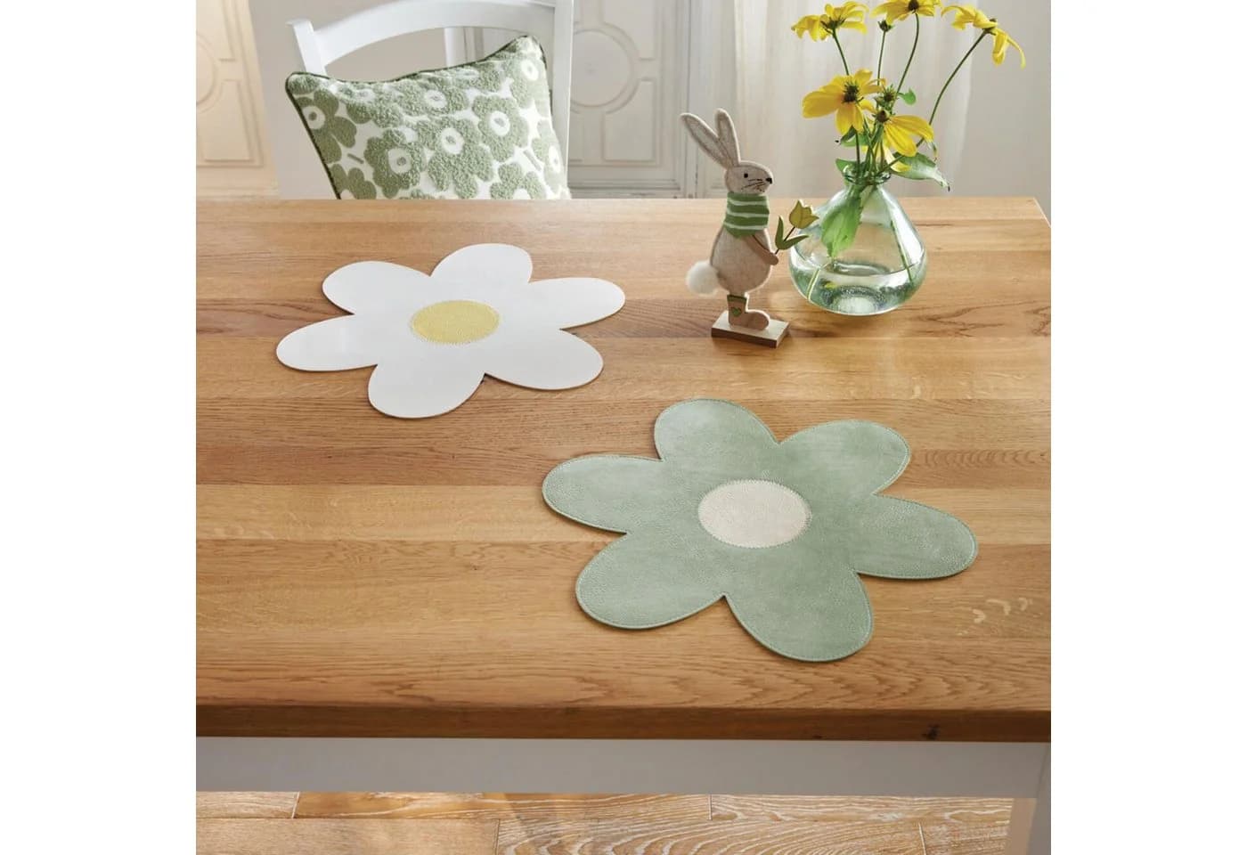 Home-trends24.de Platzset Blume Kunstleder Tischset grün weiß 2er-Set