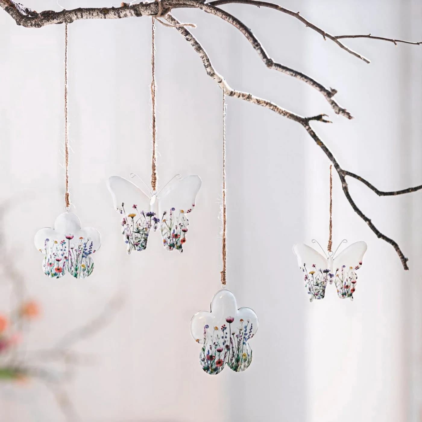 Home-trends24.de Dekohänger Schmetterling Blume Metall 4er-Set