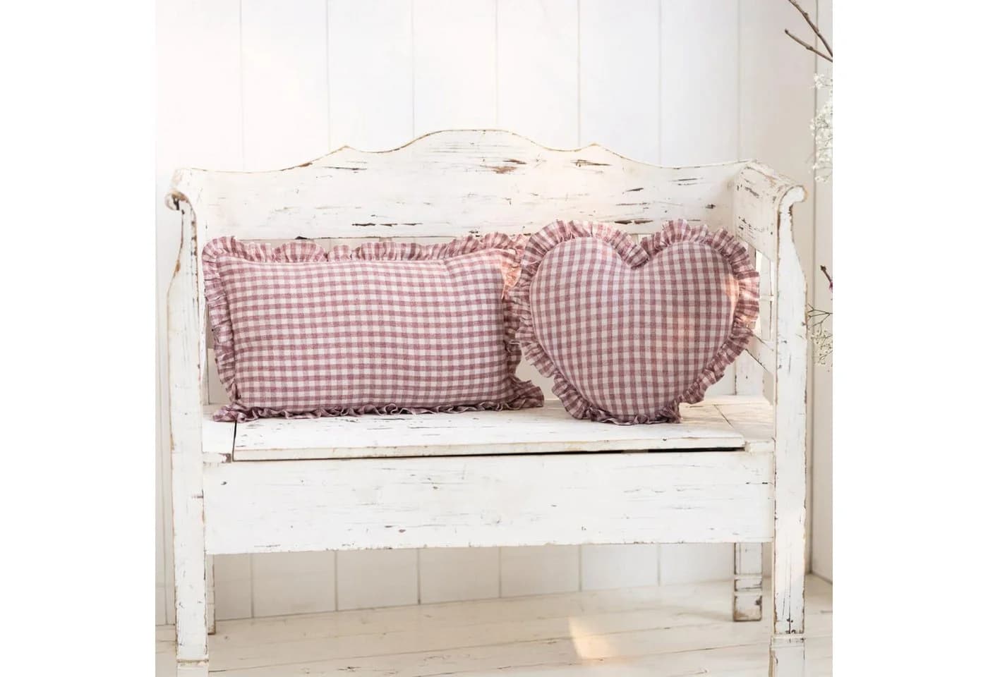 Home-trends24.de Kissenbezug Vintage Karo Rot Weiß Rüschen