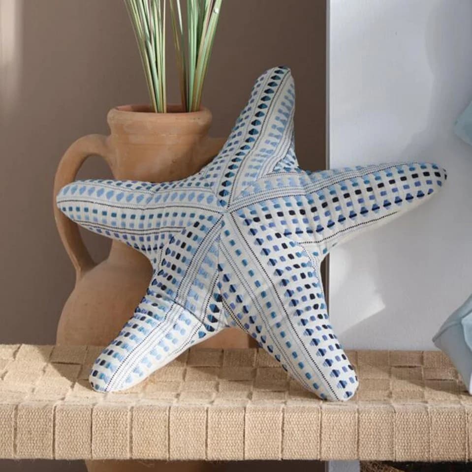Home-trends24.de Dekokissen Seestern oder Seepferdchen Maritim Beige/Blau