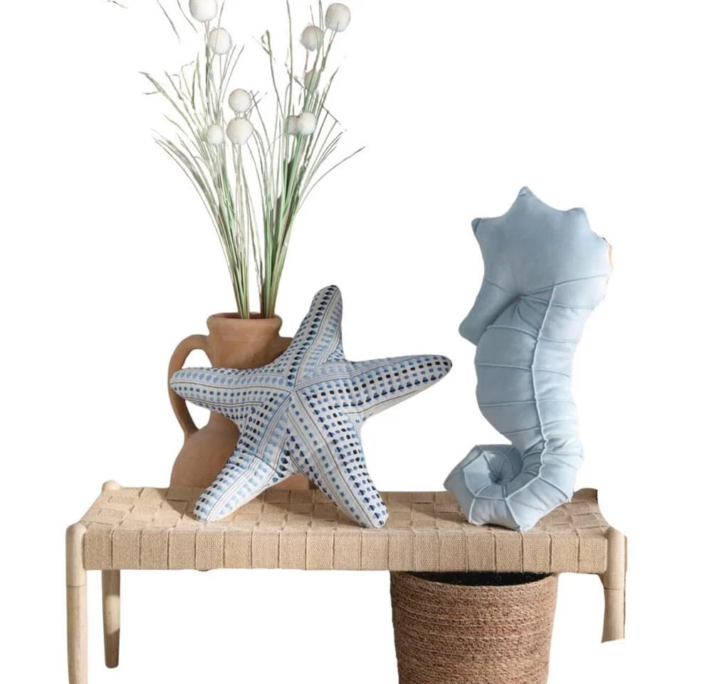 Home-trends24.de Dekokissen Seestern oder Seepferdchen Maritim Beige/Blau - Bild 2