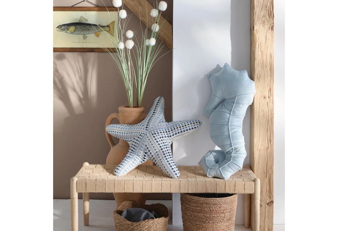 Home-trends24.de Dekokissen Seestern oder Seepferdchen Maritim Beige/Blau - Bild 3