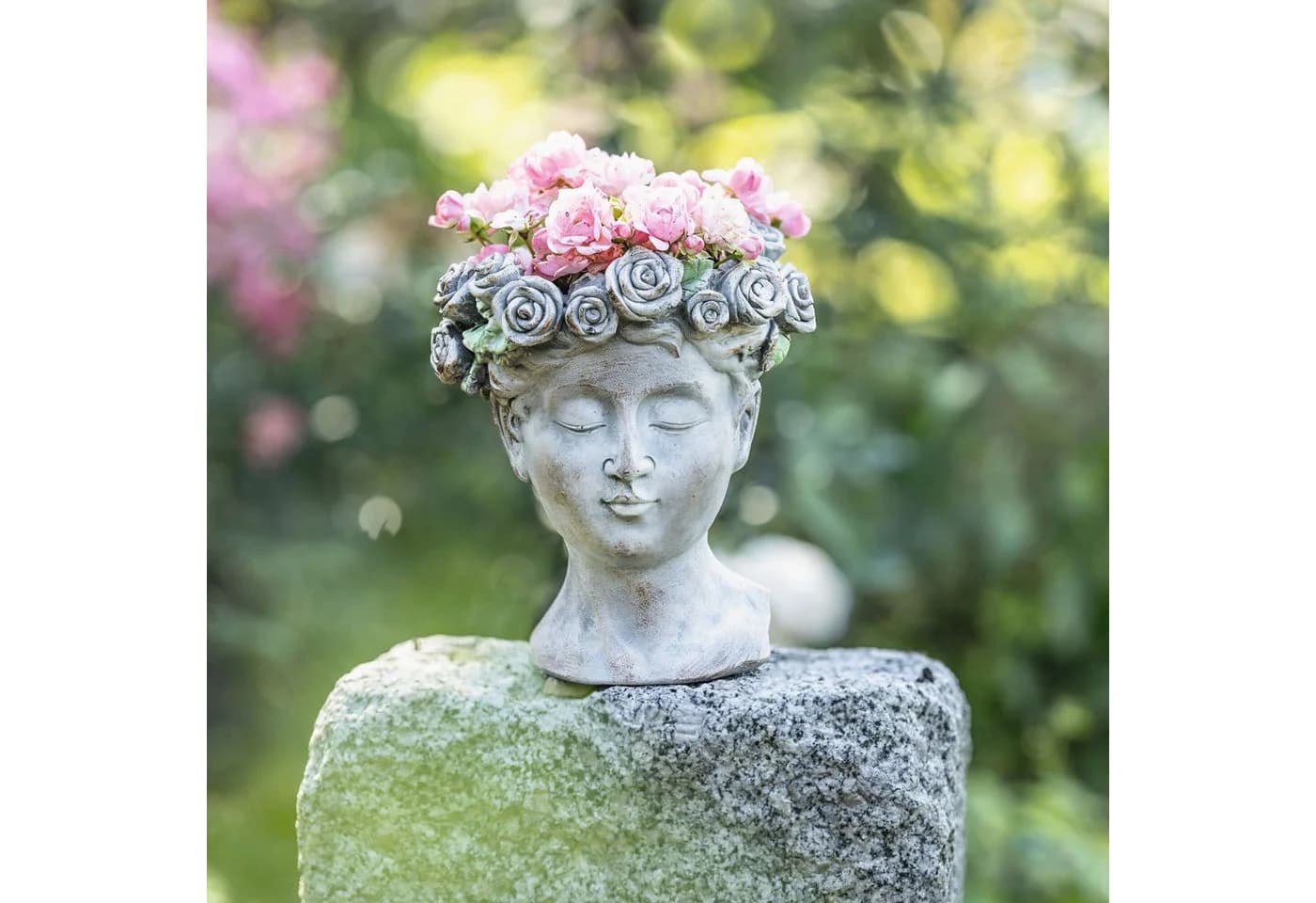 Home-trends24.de Pflanzschale Rosen Kopf Büste Skulptur Gefäß Übertopf Kübel