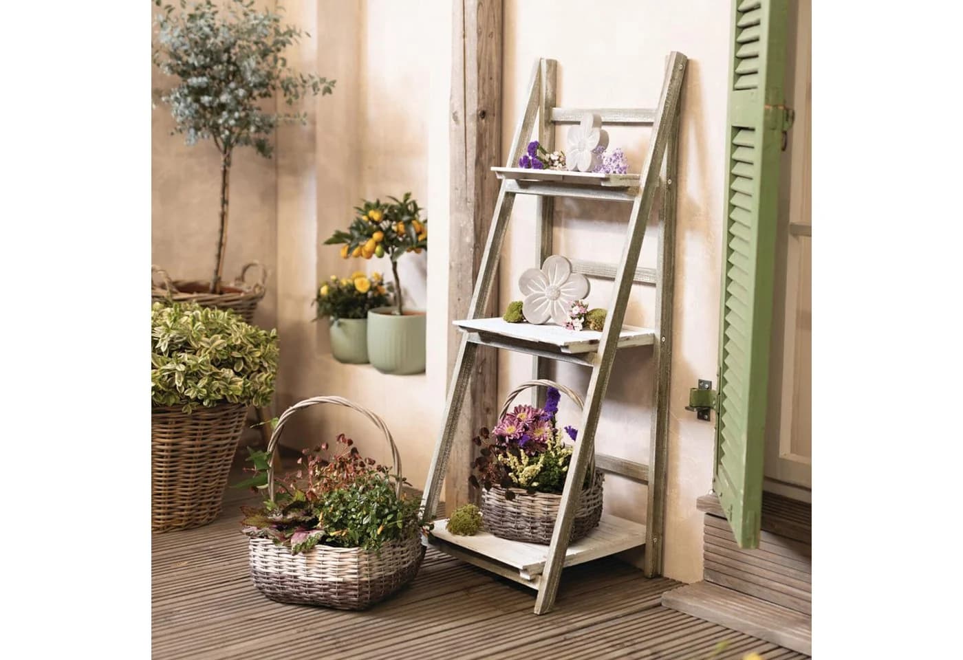 Home-trends24.de Gartenfigur Blume Zement Deko Figur 2er Set Weiß - Bild 3