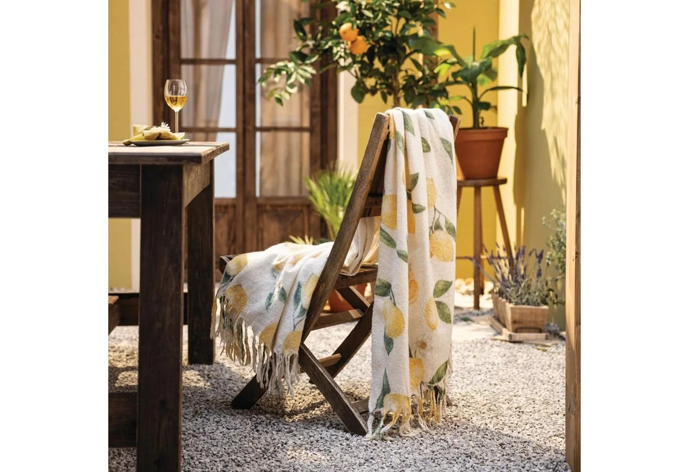 Home-trends24.de Wohndecke Zitrone Sommer Webdecke mit Fransen