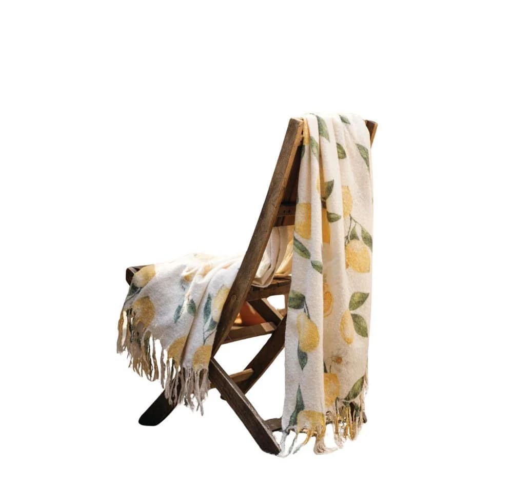Home-trends24.de Wohndecke Zitrone Sommer Webdecke mit Fransen - Bild 2