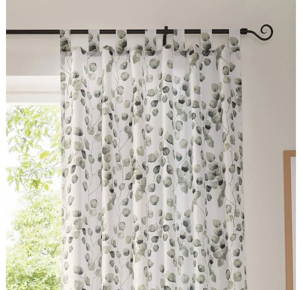 Home-trends24.de Gardine Blätter Grün Transparent Weiß Polyester