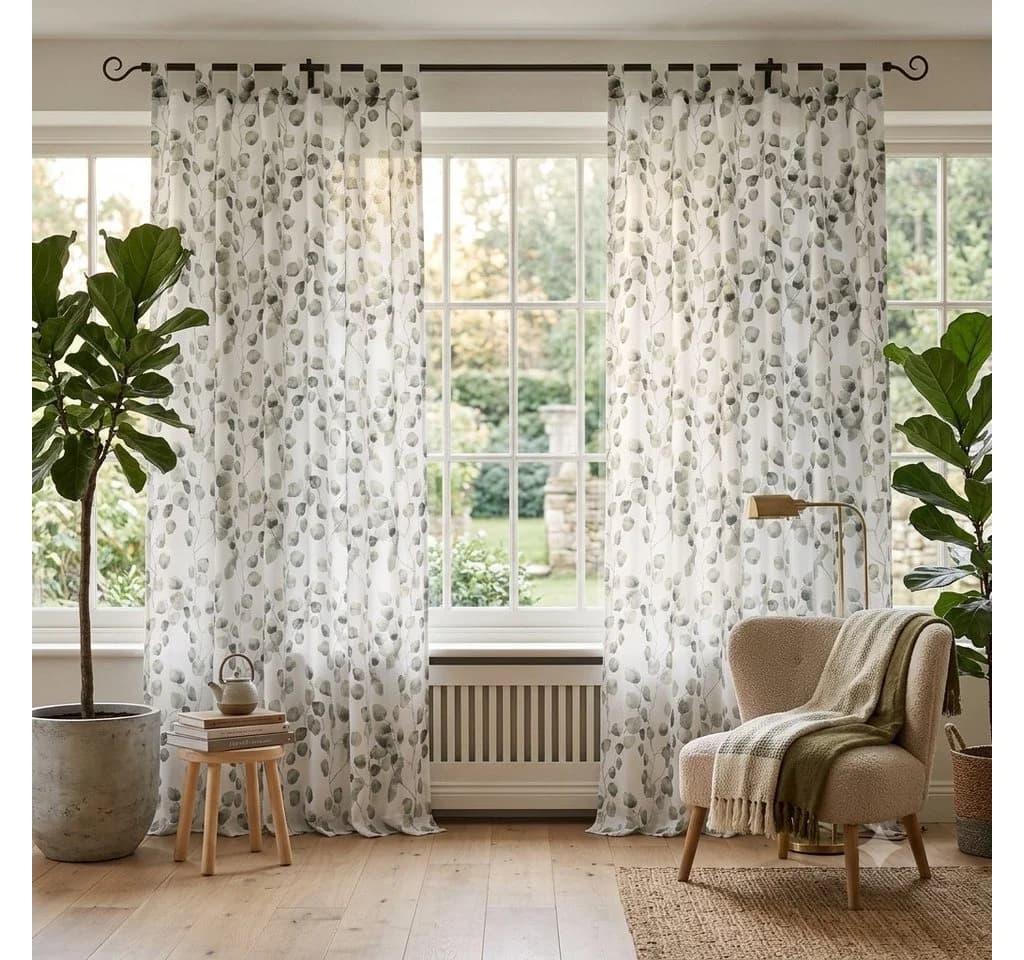 Home-trends24.de Gardine Blätter Grün Transparent Weiß Polyester - Bild 2