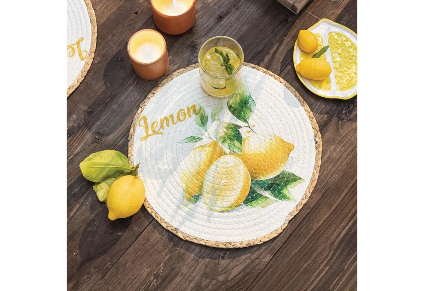 Home-trends24.de Platzset Lemone 2er Set Gelb/Weiß Polyester