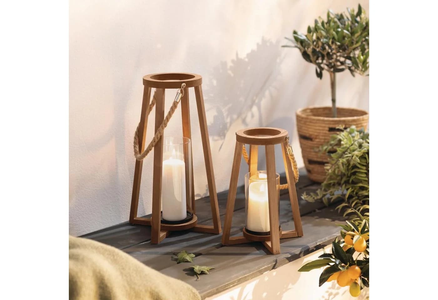 Home-trends24.de Kerzenlaterne 2er Set Holz Schwarz Jute - Bild 3