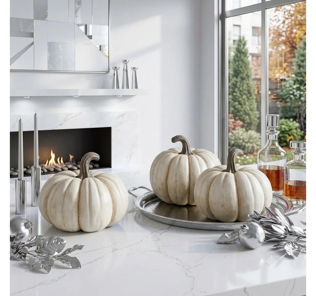 Dekofigur Kürbis Weiß 29 cm Herbstdeko Halloween Tischdeko