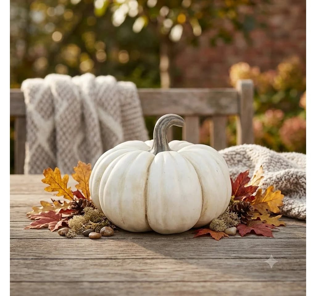 Dekofigur Kürbis Weiß 29 cm Herbstdeko Halloween Tischdeko - Bild 3