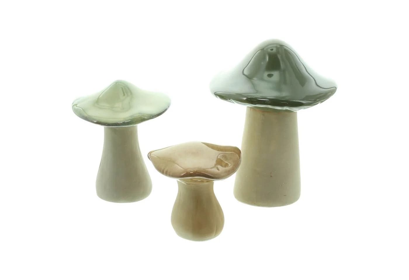 Home-trends24.de Dekofigur Pilz Steinpilz 3er-Set Porzellan Braun/Grün