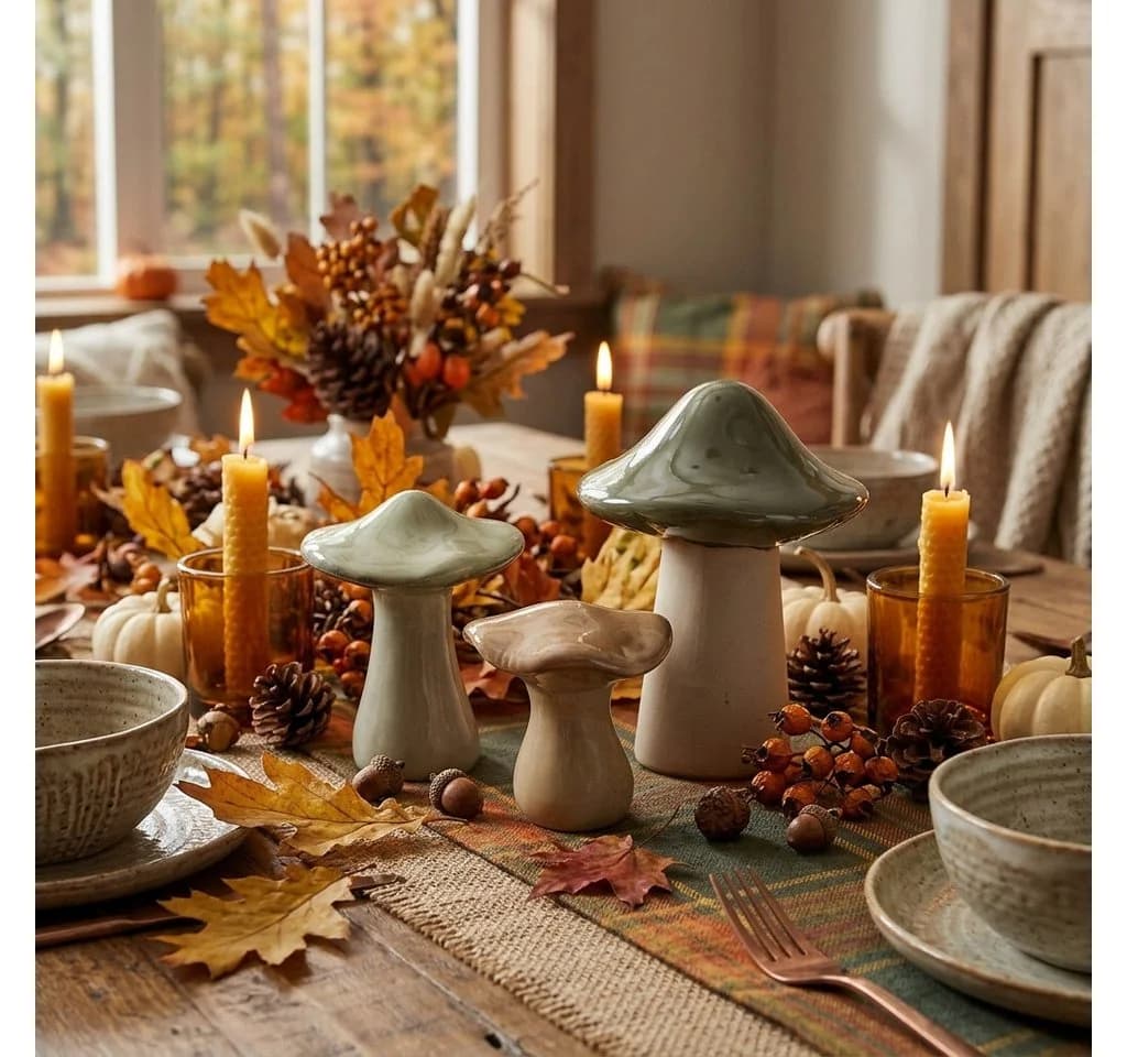 Home-trends24.de Dekofigur Pilz Steinpilz 3er-Set Porzellan Braun/Grün - Bild 2