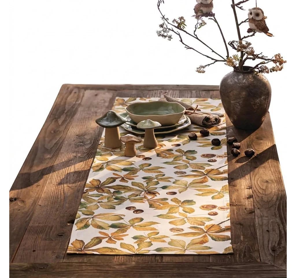 Home-trends24.de Tischläufer Kastanie Blätter Weiß Herbst Deko - Bild 2