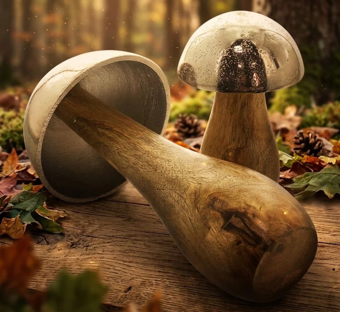 Home-trends24.de Dekofigur Pilz 2er-Set Mangoholz Silber Braun - Bild 3