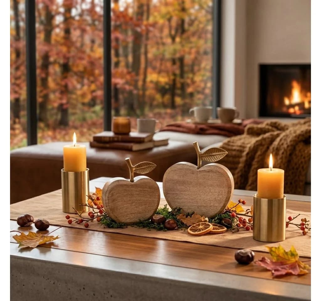 Home-trends24.de Dekofigur Apfel Mango Holz 2er-Set Gold