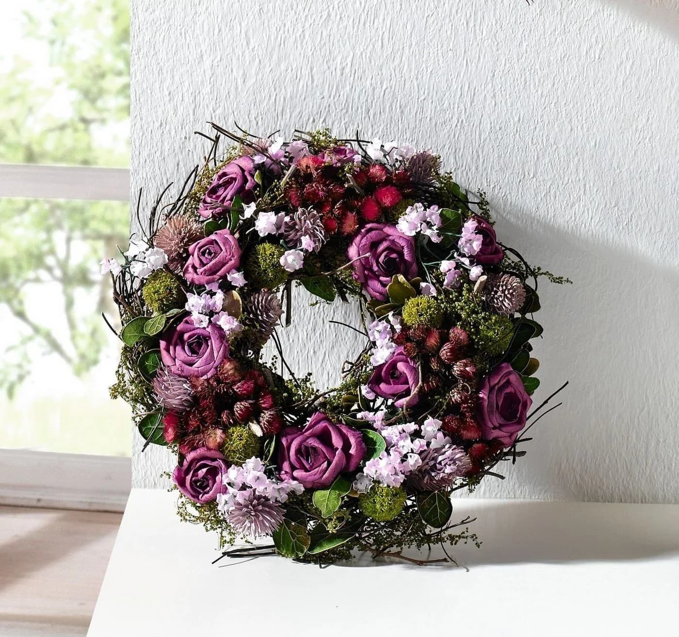 Home-trends24.de Dekokranz Rose Blüten Türkranz Tischkranz Lila Grün