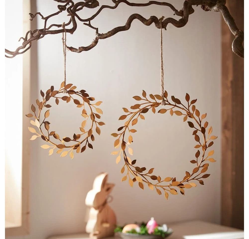 Home-trends24.de Hängedekoration Rost Hänger Blätter Kranz 2er Set
