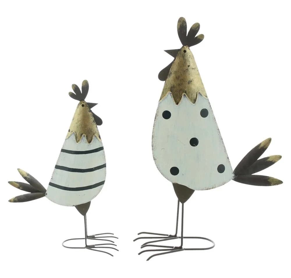 Home-trends24.de Dekofigur Hahn Huhn Metall Ostern Deko Figur Frühlingsdeko 2er Set - Bild 2