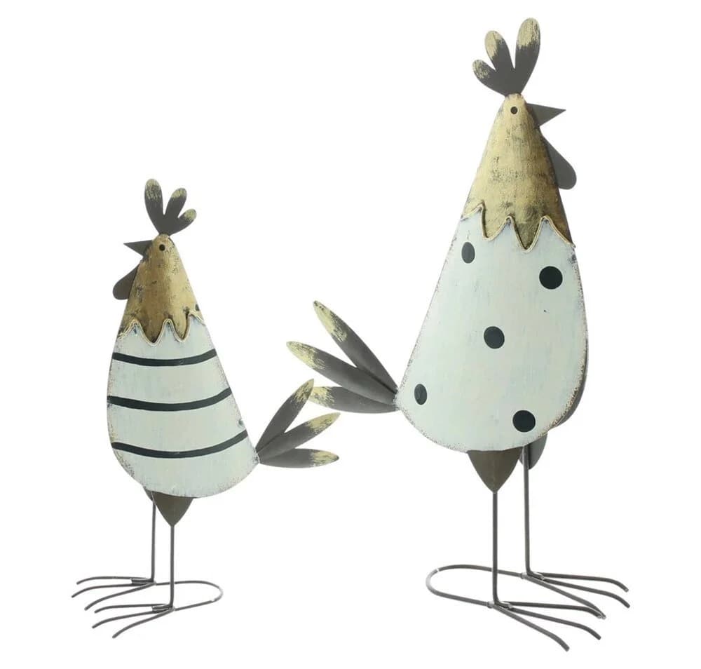 Home-trends24.de Dekofigur Hahn Huhn Metall Ostern Deko Figur Frühlingsdeko 2er Set - Bild 3