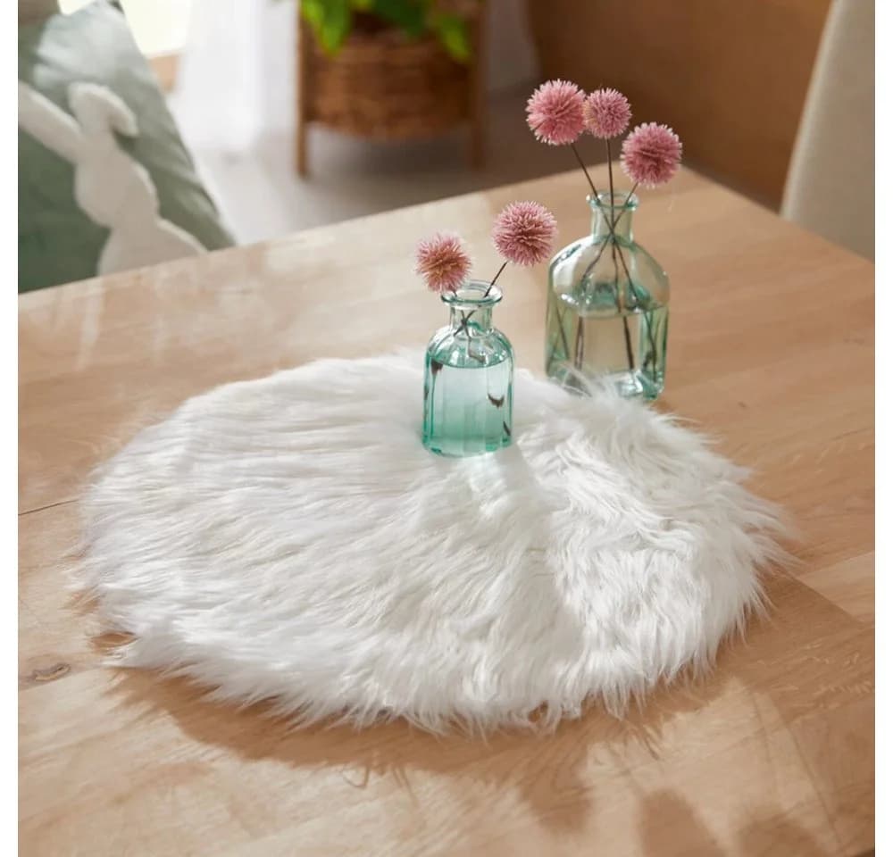 Home-trends24.de Dekokissen Weiß Kunstfell Fell Rund 40 cm