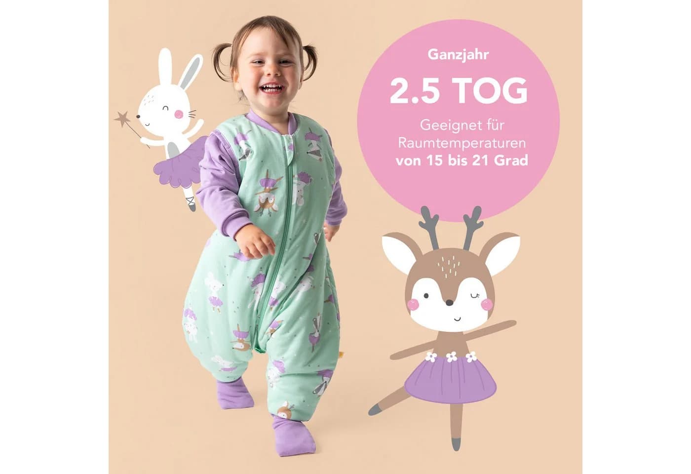 Schlummersack Kinderschlafsack 2.5 Tog Lila mit Füßen - Bild 5