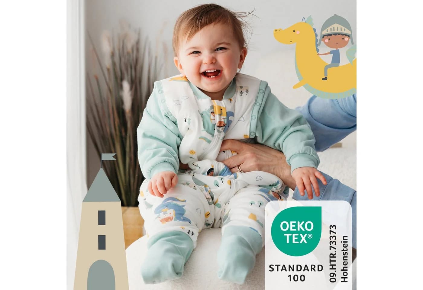 Kinderschlafsack mit Füßen und umklappbaren Bündchen 1.0 Tog OEKO-TEX