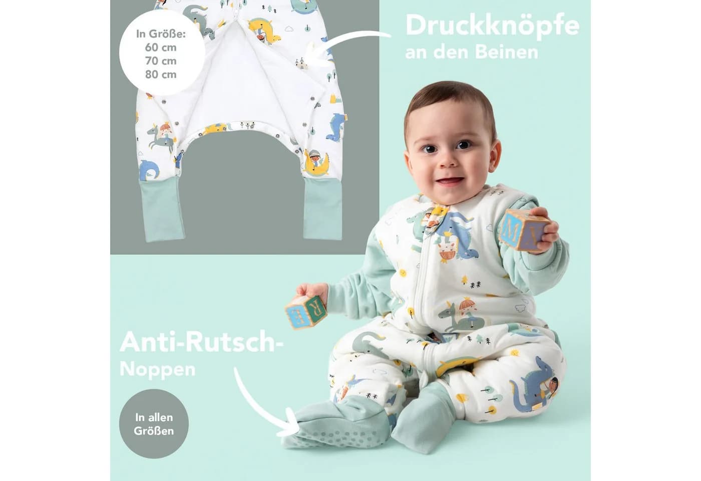 Kinderschlafsack mit Füßen und umklappbaren Bündchen 1.0 Tog OEKO-TEX - Bild 3