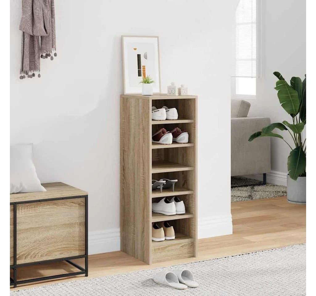 furnicato Schuhschrank Sonoma-Eiche 6 Fächer Massivholz